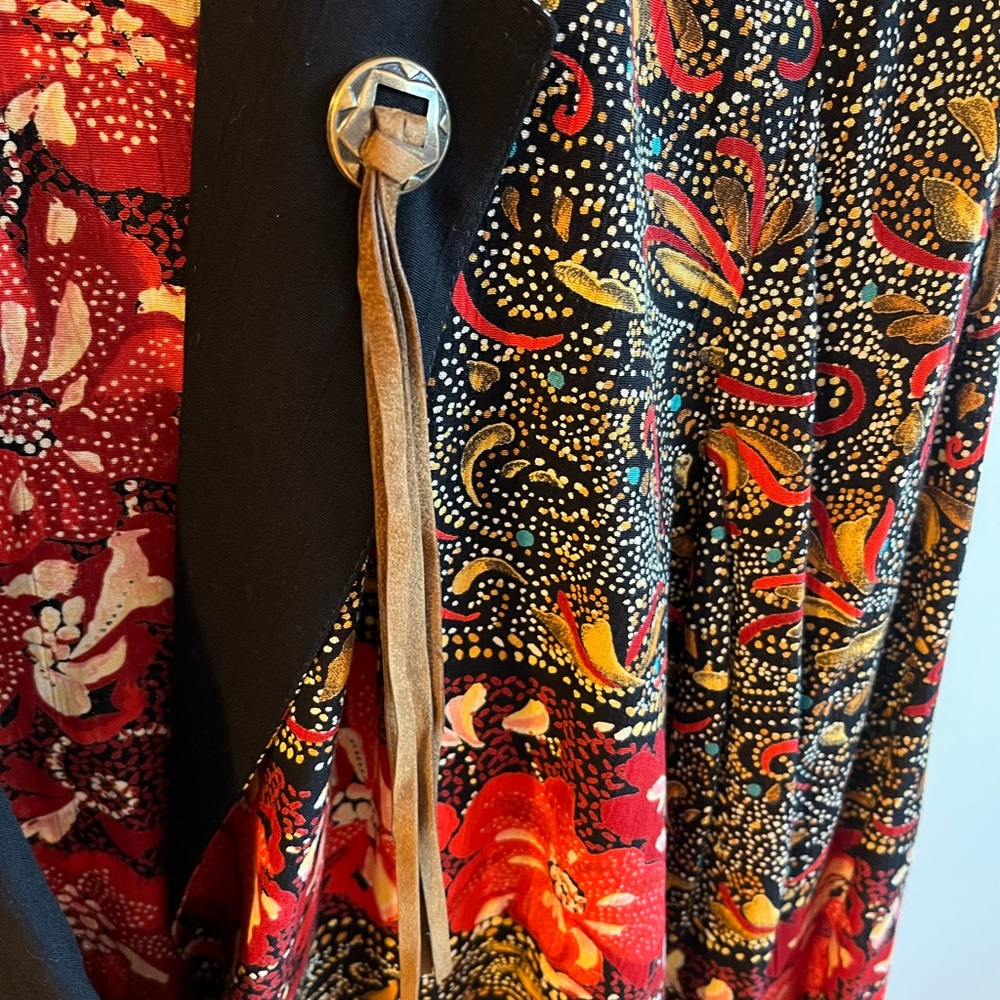 Carole Little western jacket floral Blazer boho cowboy conch leather vintage M - Picture 6 of 7